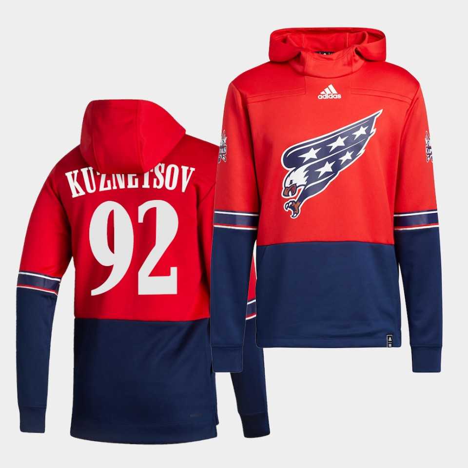 Men Washington Capitals 92 Kuznetsov Red NHL 2021 Adidas Pullover Hoodie Jersey